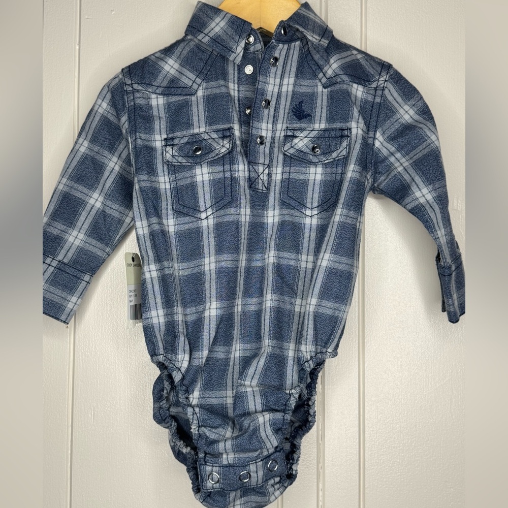 Baby Plaid Long-Sleeve One-Piece Bodysuit - Blue
